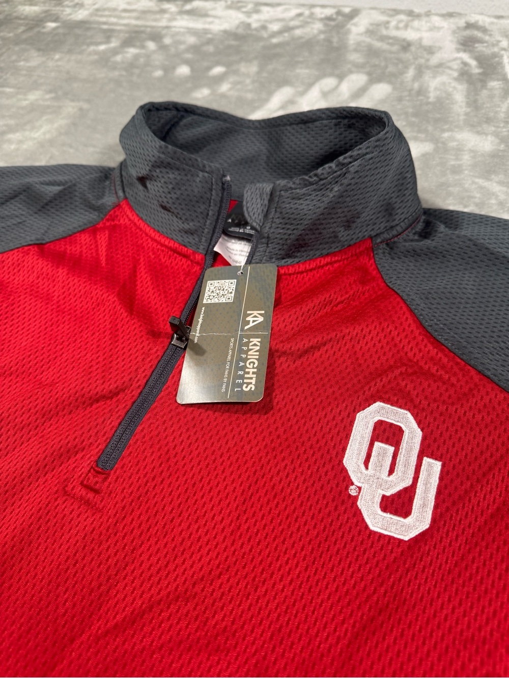 New OU Sooners 1/4 Zip Pullover Mesh Jacket Gray Red L Athletic Knights Apparel